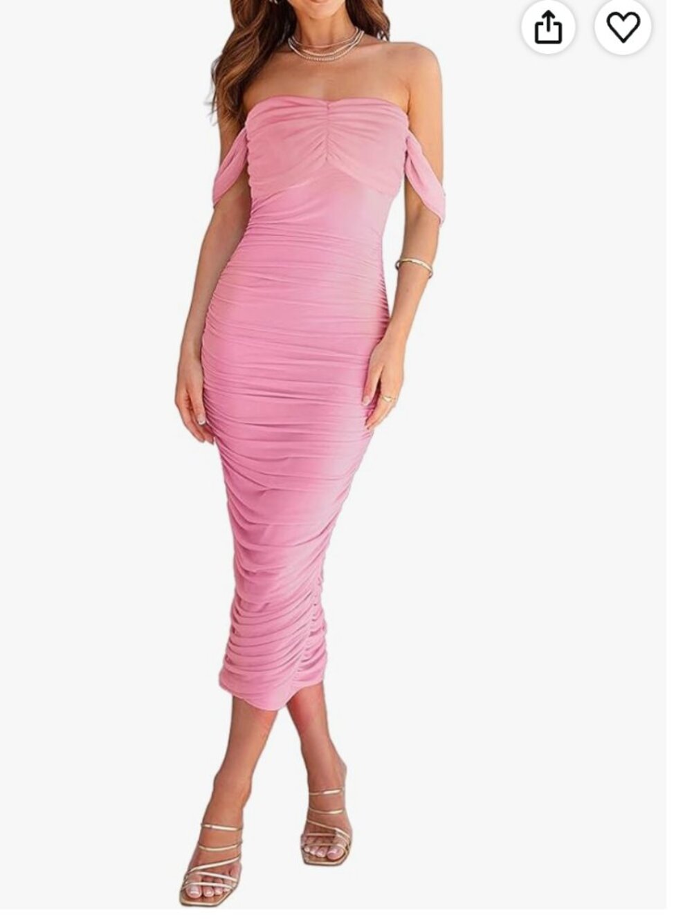 Women's Off Shoulder Ruched Bodycon Midi Dress